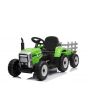 Tractor electric copii cu remorcă WORKERS, verde, tracțiune spate, baterie de 12V, scaun lat, telecomandă de 2,4 GHz, player MP3 cu port USB, lumini LED