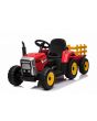 Tractor electric copii cu remorcă WORKERS, roșu, tracțiune spate, baterie de 12V, scaun lat, telecomandă de 2,4 GHz, player MP3 cu port USB, lumini LED