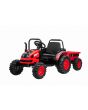 Tractor electric pentru copii POWER cu remorcă, roșu, tracțiune spate, baterie de 12V, roți din plastic, scaun larg, telecomandă de 2,4 GHz, MP3 player cu USB, lumini LED