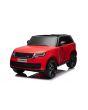 Mașină electrică Range Rover model 2023, două locuri, roșu, scaune din piele, radio cu intrare USB, tracțiune spate cu suspensie, baterie 12V7AH, roți EVA, pornire cu cheie în trei poziții, telecomandă de 2,4 GHz, model licențiat