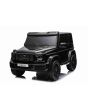 Mașină electrică Mercedes-Benz G63 AMG 4x4 cu două locuri 12V, negru, MP3 Player cu intrare USB/AUX, tracțiune 4x4, baterie 12V14Ah, roți EVA cu suspensie, scaune din piele, telecomandă, licențiat