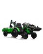 Tractor electric TOP-WORKER 12V cu cupă și remorcă, verde, Scaun simplu, moale din PU, MP3 Player cu intrare USB, Tracțiune spate, Motor 2 x 45W, roți EVA, baterie 12V / 10Ah, Teldecomandă