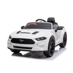 Mașină electrică copii Ford Mustang 24V, albă, roți EVA moi, Motoare: 2 x 16.000 rpm, baterie 24V, lumini LED, telecomandă de 2,4 GHz, MP3 Player, licență ORIGINALĂ