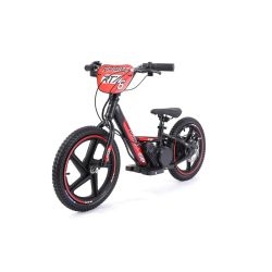 Bicicletă electrică pentru copii RIRIBIKE RTX6 24V (16"), roșu, baterie litiu, motor 250W, frână disc, Scaun reglabil din PU moale