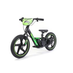 Bicicletă electrică pentru copii RIRIBIKE RTX6 24V (16"), verde, baterie litiu, motor 250W, frână disc, Scaun reglabil din PU moale