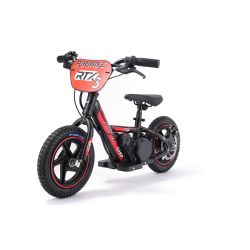 Bicicletă electrică pentru copii TRYBIKE RTX3 24V (12"), roșu, baterie litiu, motor 100W, frână disc, Scaun reglabil din PU moale