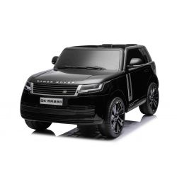 Mașină electrică Range Rover model 2023, două locuri, negru, scaune din piele, radio cu intrare USB, tracțiune spate cu suspensie, baterie 12V7AH, roți EVA, pornire cu cheie în trei poziții, telecomandă de 2,4 GHz, model licențiat