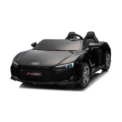 Mașină electrică Audi R8 SPYDER cu două locuri 24V,  negru, MP3 Player cu USB/AUX și Bluetooth, Baterie 24V/14Ah, 2 motoare 200W, roți EVA cu suspensie spate, Scaune din piele, Controller cu cadran, Model cu Licență