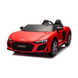 Mașină electrică Audi R8 SPYDER cu două locuri 24V, roșu, MP3 Player cu USB/AUX și Bluetooth, Baterie 24V/14Ah, 2 motoare 200W, roți EVA cu suspensie spate, Scaune din piele, Controller cu cadran, Model cu Licență