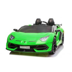 Mașină electrică copii Lamborghini Aventador 12V, două locuri, scaun din plastic, verde, telecomandă de 2,4 GHz, intrare USB / SD, suspensie, ușă cu deschidere verticală, roți EVA moi, 2 X MOTOR, licență ORIGINALĂ