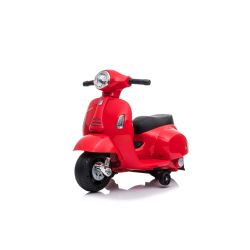 Motocicletă electrică Vespa GTS, roșie, cu roți ajutătoare, Model cu licență, Baterie 6V, Scaun piele, motor 30W